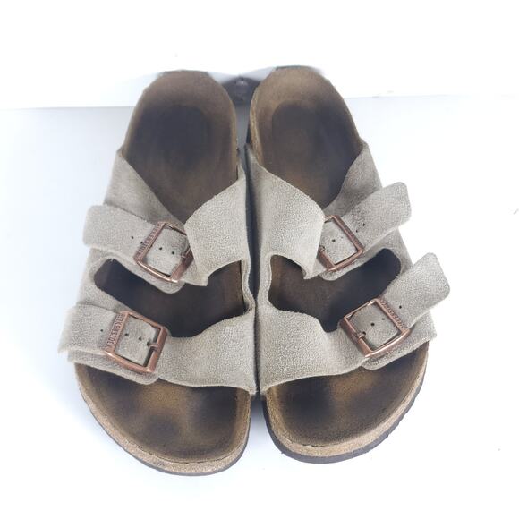 Birkenstock Men's Arizona EU43 US10 Taupe Suede 2 Strap Slide Sandals Shoes - Picture 3 of 16
